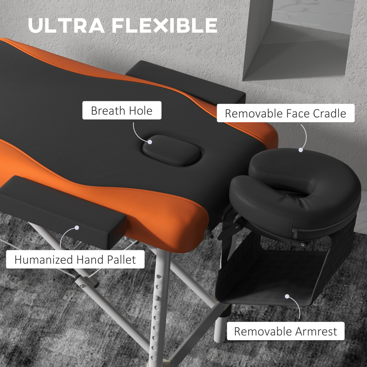 HOMCOM Portable Folding Massage Table with Face Rest & Carry Bag – Lightweight Aluminium, Orange