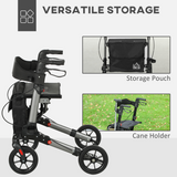 HOMCOM 4-Wheel Rollator Walker with Seat, Backrest & Storage Bag – Foldable Aluminium Mobility Aid, Silver