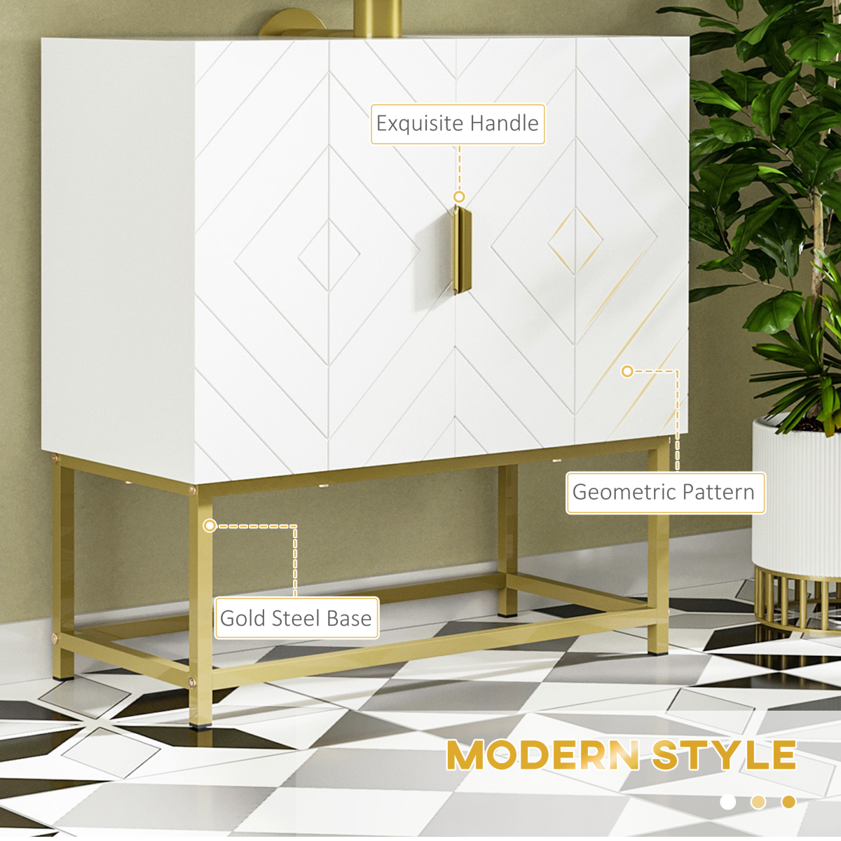 kleankin Under Sink Bathroom Cabinet with Double Doors & U-Shaped Cut-Out – Storage, White & Gold