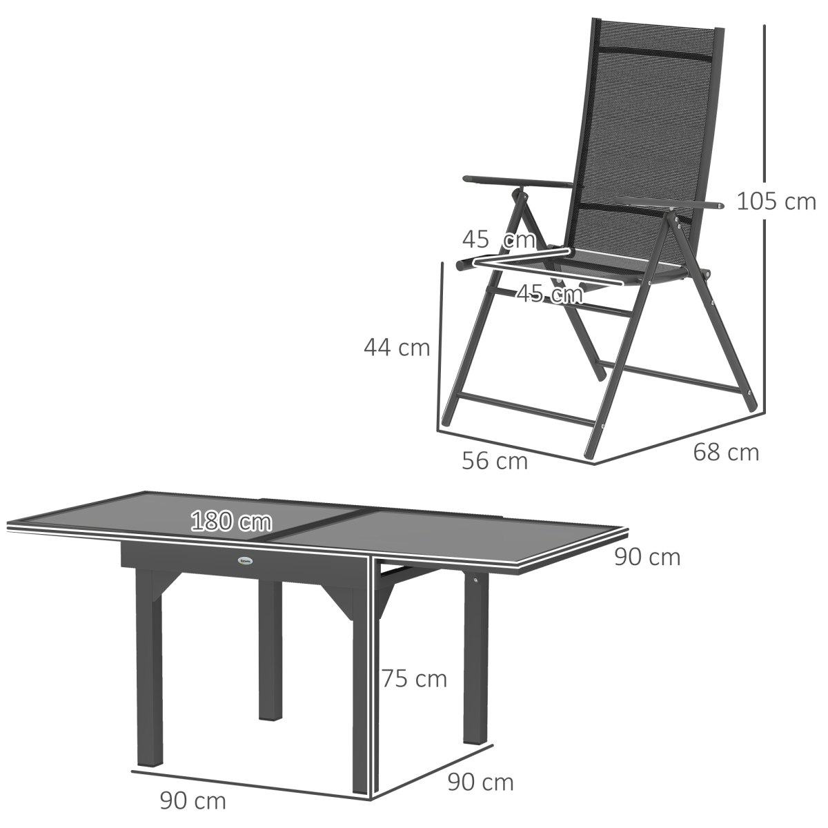 Outsunny 7-Piece Expandable Dining Set for 4–6 with Foldable Armchairs & Tempered Glass Table, Grey