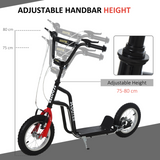 HOMCOM Kids Kick Scooter with Inflatable Wheels & Rear Brake – Adjustable 75–80cm Handlebar, Black