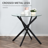HOMCOM Round Clear Glass Side Table with Crossed Black Metal Legs – Modern Living Room and Bedroom Table