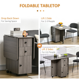 HOMCOM Drop Leaf Folding Dining Table with Storage Drawers & Cupboard – Space-Saving Kitchen Table, Grey