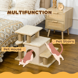 PawHut 4-Step Dog Stairs for Bed with Cat House & Detachable Cover – Pet Steps, Beige