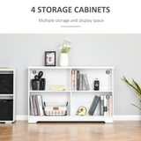 Modern 4-Compartment Low Bookcase with Adjustable Shelves and Anti-Tipping Straps – Cube Display Unit, White
