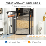 PawHut Auto-Close Dog Gate with Cat Door, 74–80cm Wide – Steel Pet Safety Gate for Stairs, Pine Decor