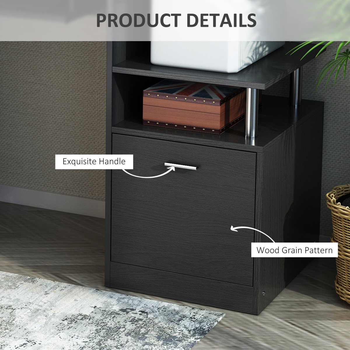 HOMCOM Wooden Computer Desk with Pull-Out Keyboard Tray, Storage Drawer & Printer Shelf
