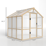 Outsunny 6.6x6ft Wooden Polycarbonate Greenhouse with Lockable Door & Top Vent, Fir Wood Frame – Brown