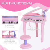 HOMCOM 37 Key Kids Electronic Mini Piano with Microphone & Stool – Musical Toy for Ages 3-6, Pink