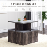 HOMCOM 5-Piece Wooden Garden Dining Set with Removable Lid Table and Four Chairs – Patio Furniture, Grey