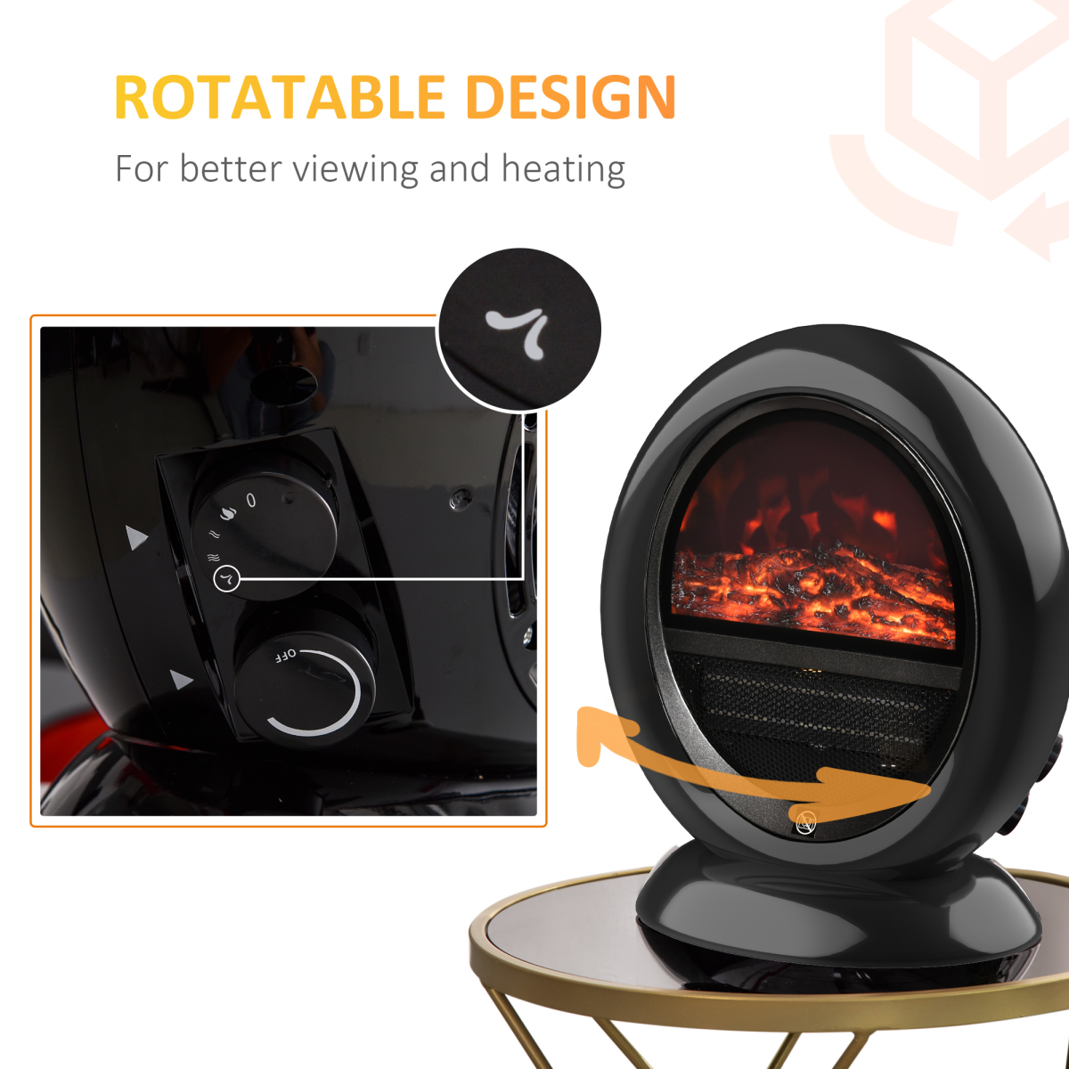 HOMCOM Freestanding Electric Fireplace Heater, 1500W with Rotatable Head, Flame Effect & Overheat Protection