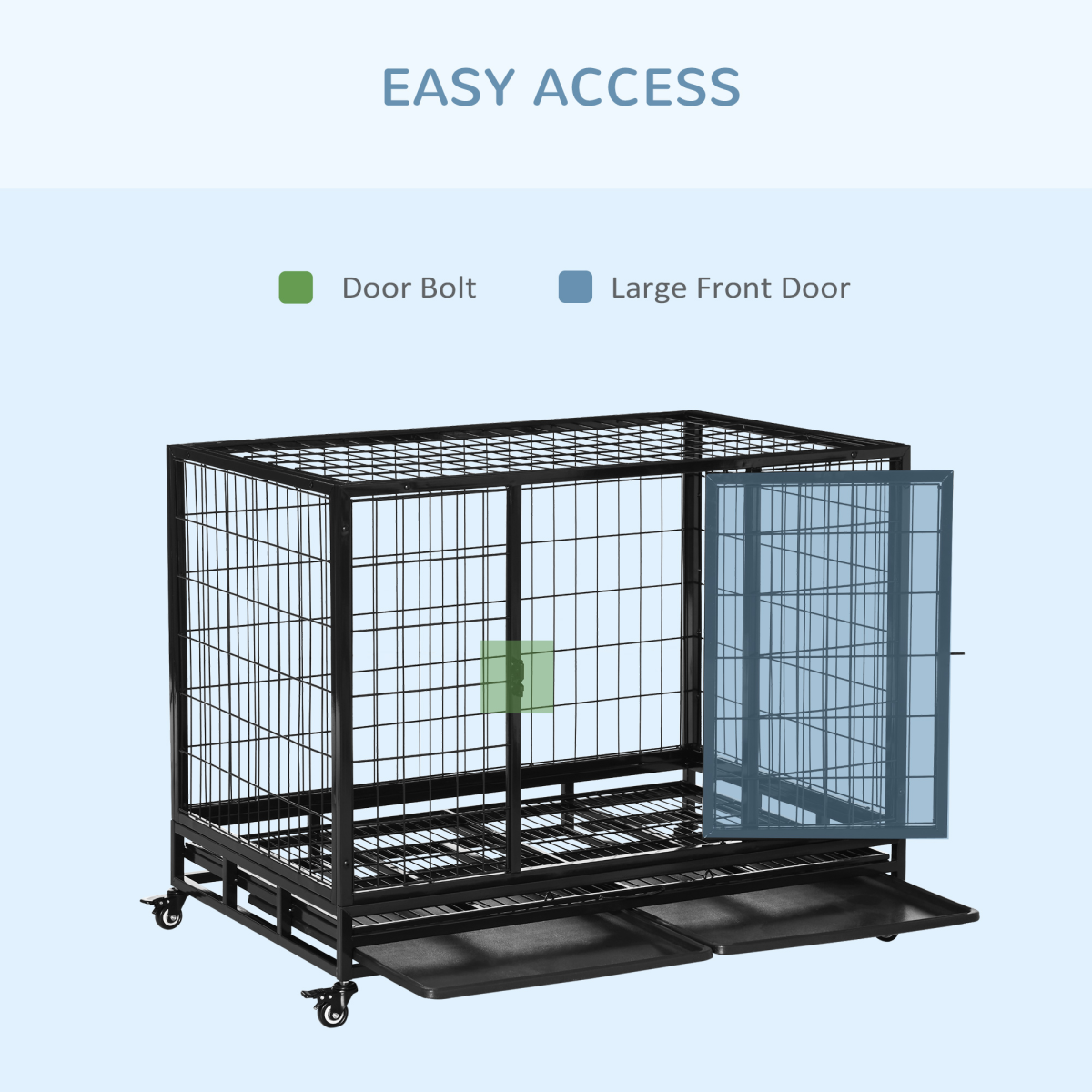 Pawhut Large Metal Dog Kennel Cage with Wheels & Crate Tray – Rust-Resistant Pet Crate, Black