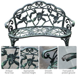 Outsunny Cast Aluminium Garden Bench with Rose Pattern & Curved Seat – Antique Verdigris Patio Chair