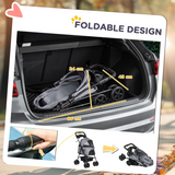Foldable Pet Stroller with Brakes, Adjustable Canopy & Safety Leashes – Travel Carriage for Mini Dogs