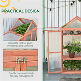 Wooden Mini Greenhouse with 3-Tier Adjustable Shelves & Double Doors – Polycarbonate Garden Plant House, Orange