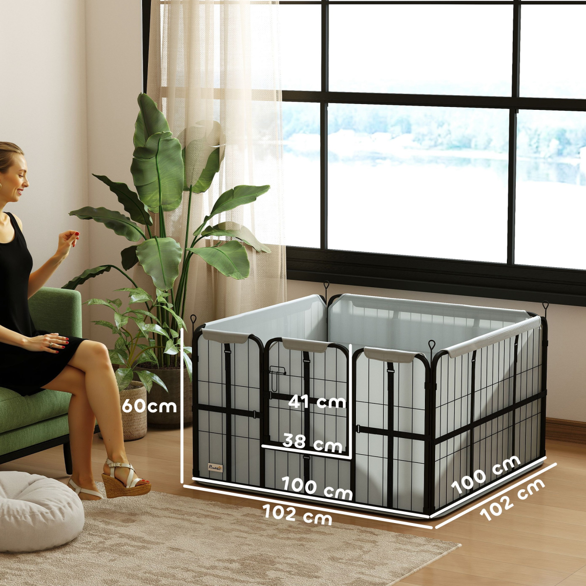 PawHut Dog Whelping Box with Washable Pee Pad, Windproof Oxford Cloth & Door – Convertible Puppy Playpen, Black