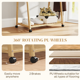 HOMCOM Bamboo Clothes Rail Rack with 2 Storage Shelves and Wheels – Compact Wardrobe, Natural Wood Effect