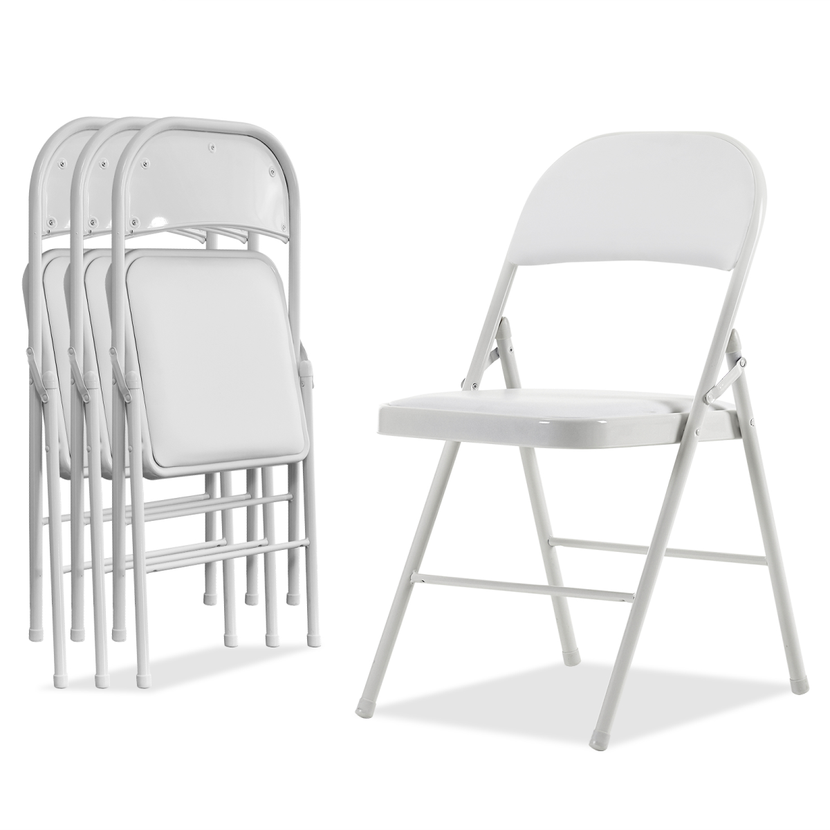 4pcs Foldable Steel & PVC Chairs with Padded Seat – Convention, Exhibition & Event Seating, White