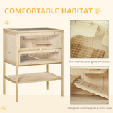 Wooden Hamster Cage with Hinged Top, Front Door and Plexiglass Window – Natural Fir Wood Pet Cage