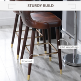 HOMCOM Luxury European Style PU Leather Bar Stools, Set of 2 with Padded Seat & Footrest – Brown