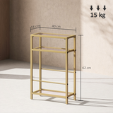 HOMCOM Slim Side Table with Three-Tier Tempered Glass Shelves – 18 cm Narrow End Table, Gold Tone