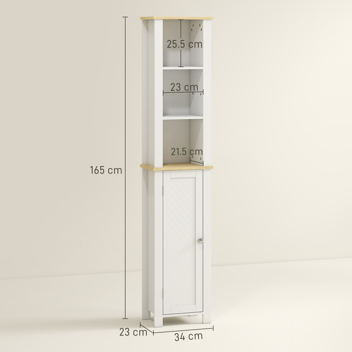 kleankin Slim Bathroom Storage Unit with Open Compartment and Adjustable Shelf – Narrow Cabinet, White