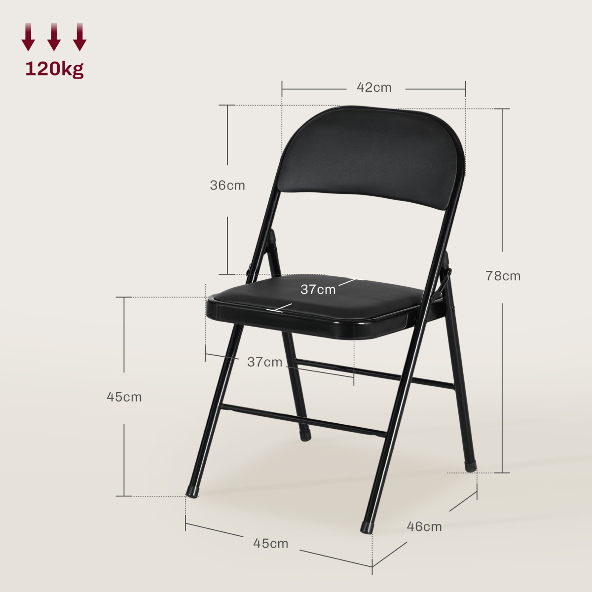 HOMCOM Set of 4 Padded Folding Chairs with Cushioned Seats & Steel Frame – Space-Saving Seating, Black