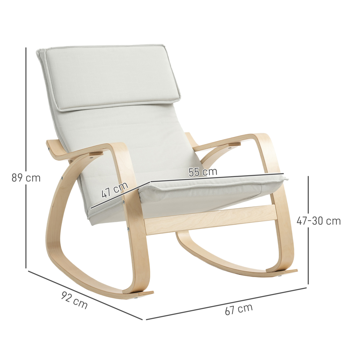 HOMCOM High Back Relax Rocking Chair with Padded Seat & Linen-Feel Fabric – Cream White