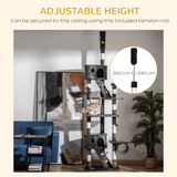 PawHut 240–260cm Floor-to-Ceiling Cat Tree with Houses, Hammocks, Ramps & Scratching Posts – Dark Grey