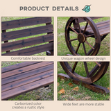 Outsunny Wagon Wheel Wooden Garden Bench with High Back & Armrests – 2-Seater Outdoor Loveseat, Brown