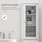 kleankin Tall Bathroom Storage Cabinet with 3 Open Shelves and Acrylic Door – Narrow Anti-Toppling Unit, White