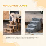 PawHut Portable Dog Stairs with Washable Plush Cover – Pet Steps for High Beds and Sofas, Light Grey