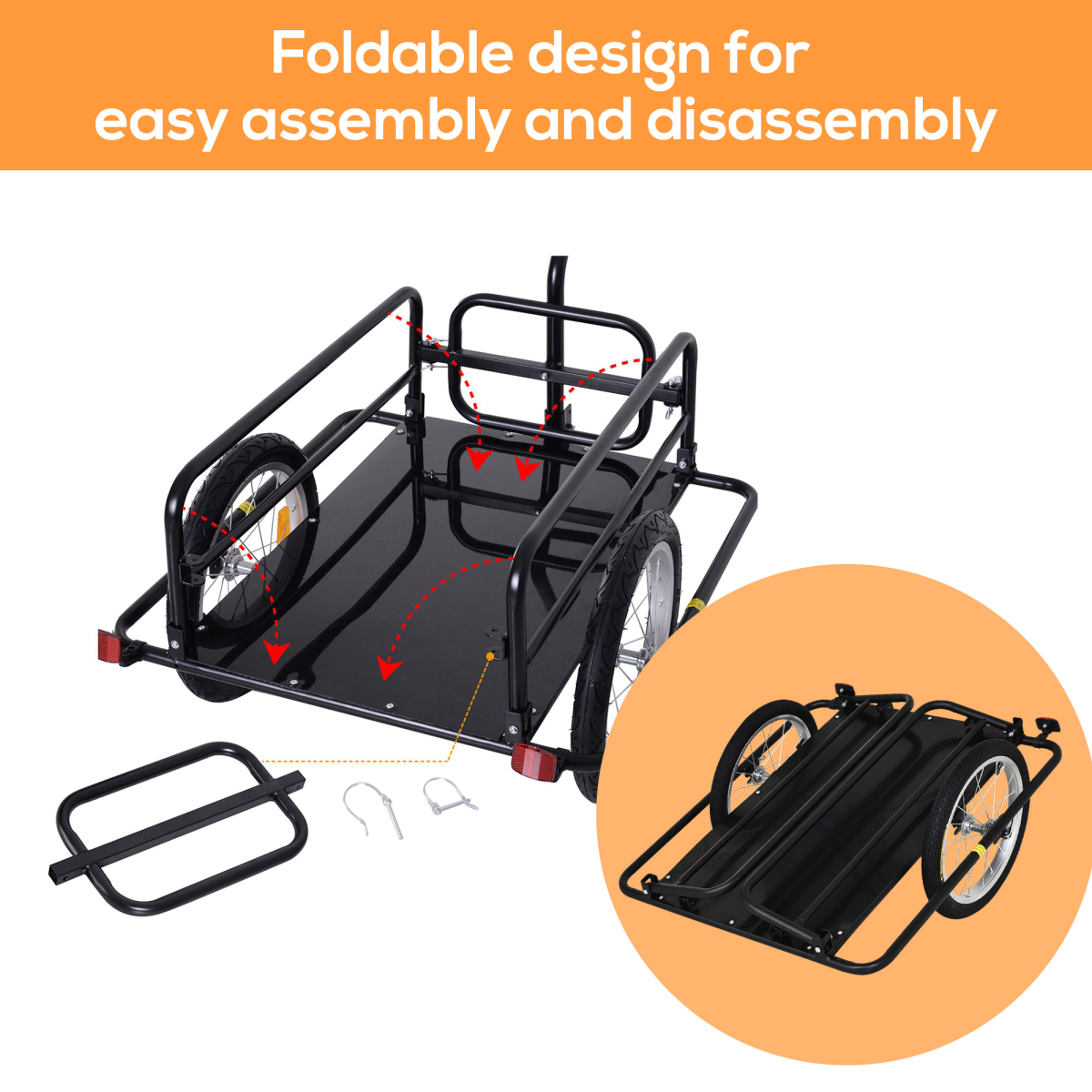 HOMCOM Folding Bicycle Cargo Trailer with Hitch, 40kg Capacity – Detachable Walls, Luggage Storage Cart