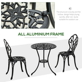 Outsunny 3-Piece Aluminium Bistro Set with 2 Chairs, Round Table & Umbrella Hole – Tulip Design Garden Furniture, Black
