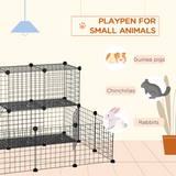 Pawhut DIY Small Animal Playpen with 24 Wire Panels & Ladder – Rabbit, Guinea Pig & Chinchilla Cage, Black