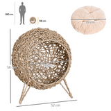 PawHut Rattan Elevated Cat House with Cushion – Hand-Woven Kitten Bed Pet Furniture, Natural