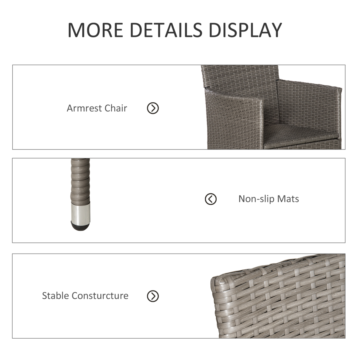 Outsunny Set of 4 Grey PE Rattan Outdoor Armchairs with 5cm Cushions – Garden Dining Seating