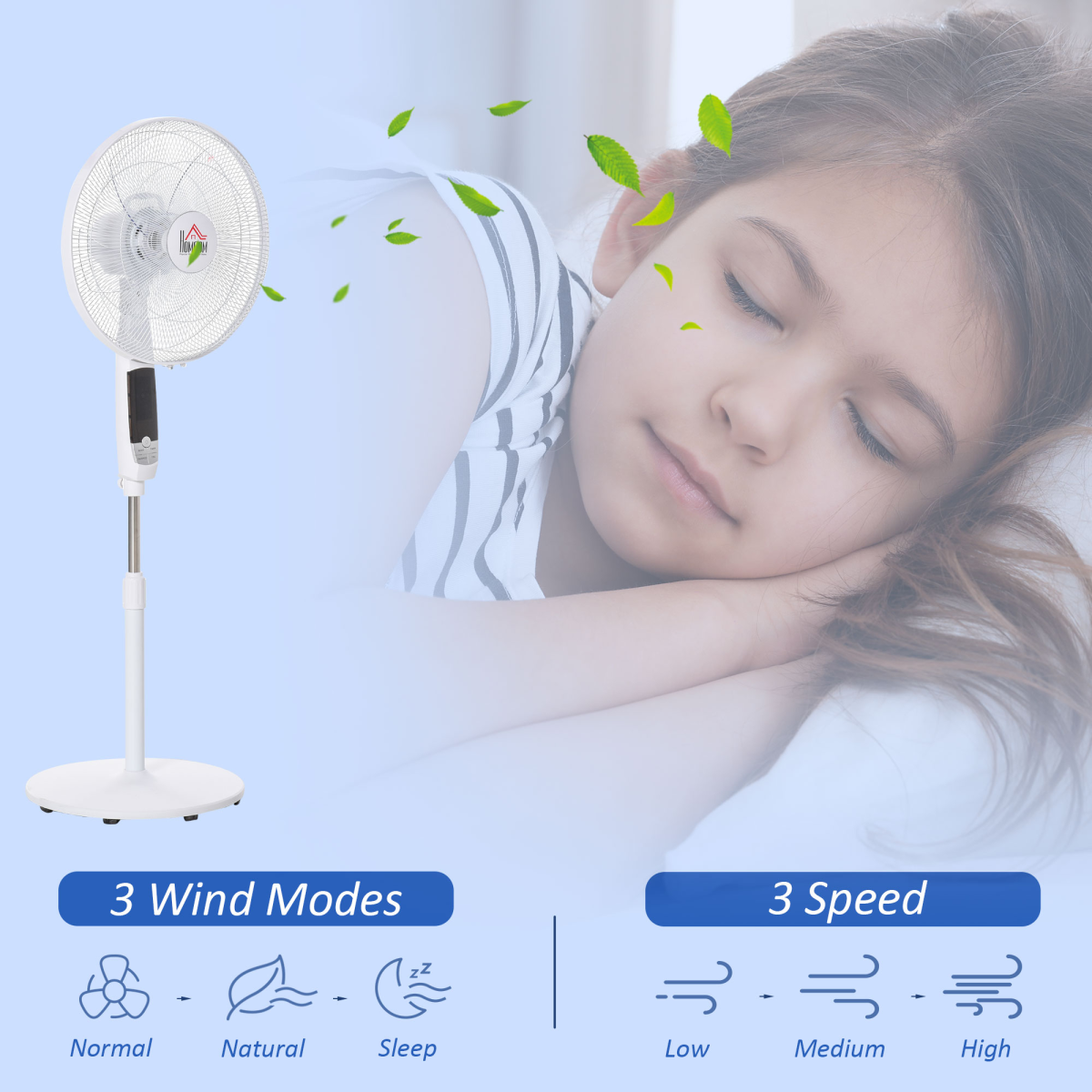 HOMCOM 54" Height-Adjustable Pedestal Fan with 85° Oscillation, LED Panel & 7.5-Hour Timer
