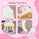 HOMCOM Kids Vanity Table and Stool Set with Rotatable Mirrors & Drawer – Girls' Dressing Table, Stars & Hearts