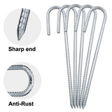 Heavy Duty J-Shaped Steel Ground Anchor Pegs, 8 Pack – 30cm Stakes for Trampolines, Tents and Gazebos, Silver