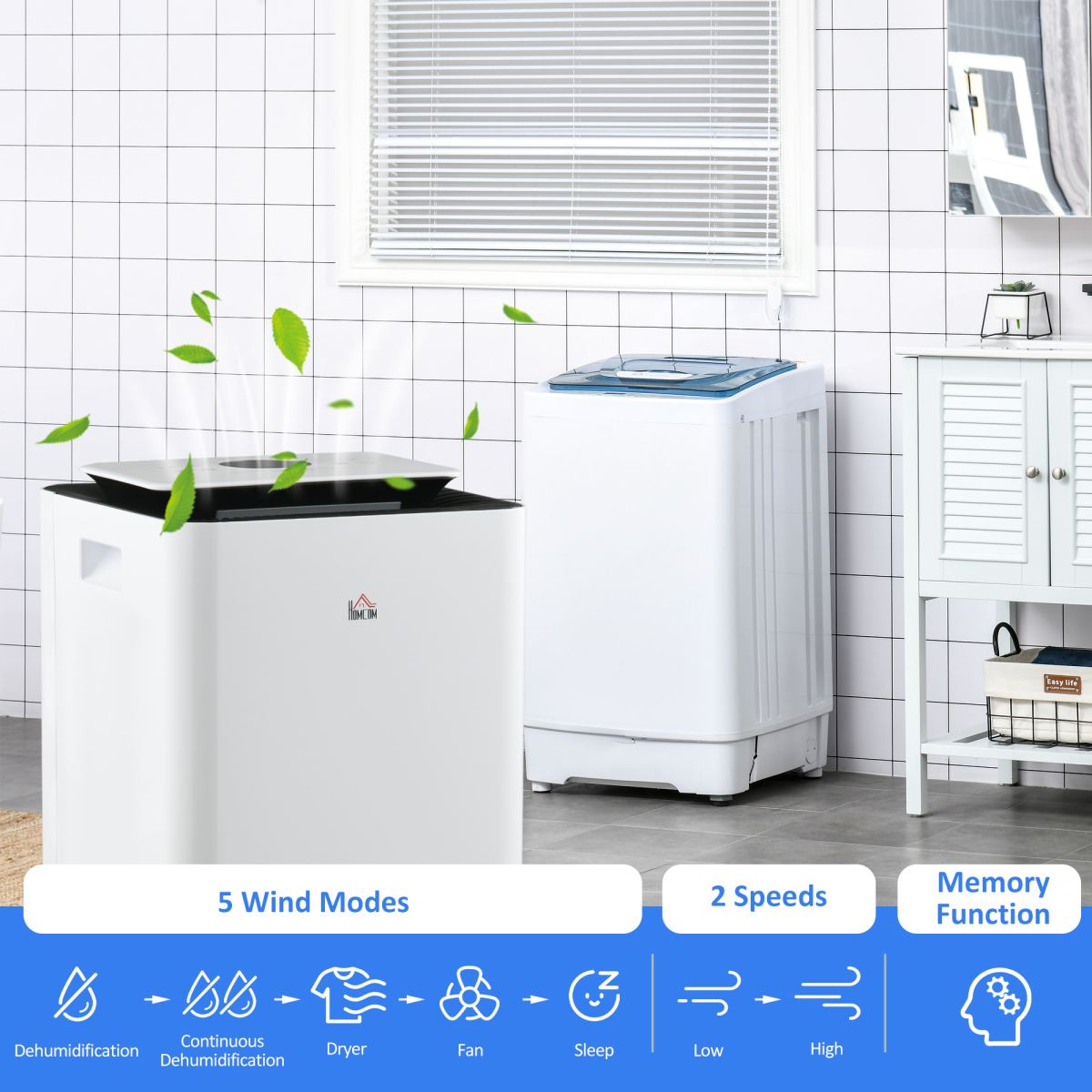 HOMCOM 16L/Day Dehumidifier with Air Purifier, Timer & 5 Modes – Quiet Damp and Mould Control