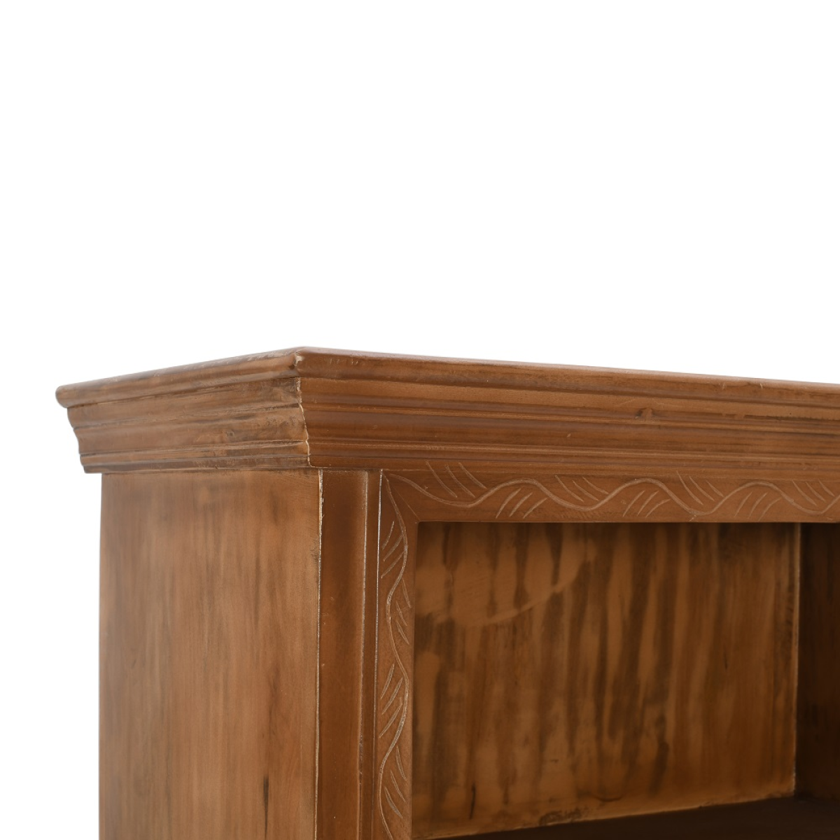 Indian Hub Artwork Solid Mango Wood Large Corner Bookcase with Cupboard – Handcrafted Corner Storage