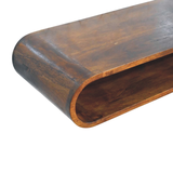 Artisan Furniture Arc Solid Mango Wood Wall-Mounted Media Console with Open Shelf – Floating Design, Chestnut