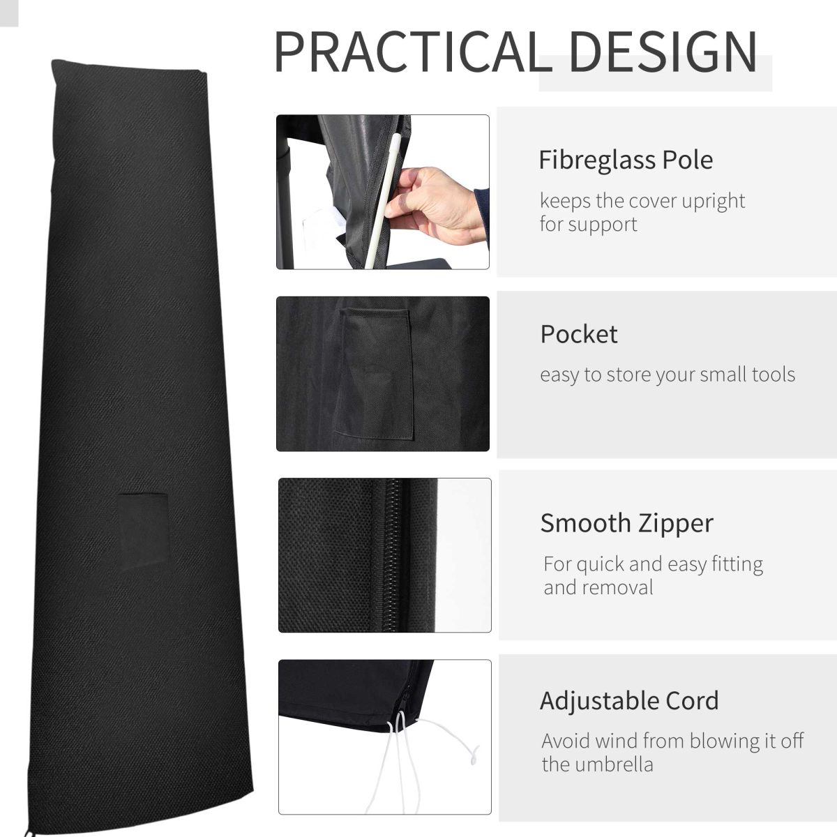 Outsunny Waterproof Parasol Cover with Cord Locks, 200cm – Weatherproof Cantilever Garden Umbrella Protector