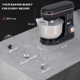 HOMCOM 1400W Stand Mixer with 5L Stainless Steel Bowl, 6 Speeds & Pulse – Tilt-Head Kitchen Mixer, Black