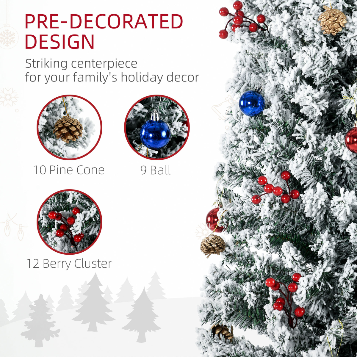 HOMCOM 7ft Artificial Christmas Tree with Flocked Tips, 250 LED Lights & Decorations – Indoor, Green