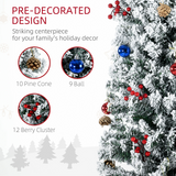 HOMCOM 7ft Artificial Christmas Tree with Flocked Tips, 250 LED Lights & Decorations – Indoor, Green