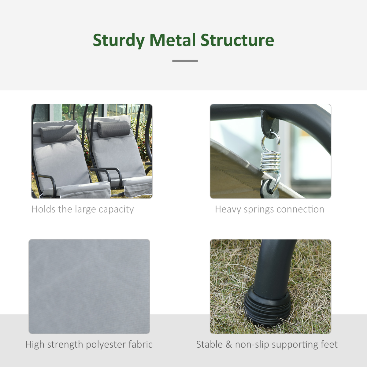 Outsunny Canopy Double Garden Swing with 2 Separate Chairs & Steel Frame – Patio Swing Seat, Grey