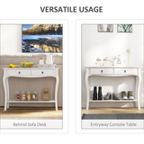 HOMCOM Console Table with 2 Drawers & Lower Shelf, Curved Design – Hallway Furniture, Ivory White