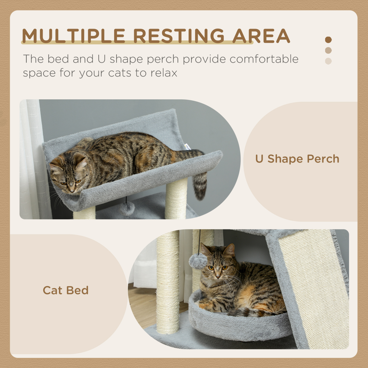Cat Tree Tower for Indoor Cats with Scratching Posts, Padded Bed and Toy Ball – Light Grey
